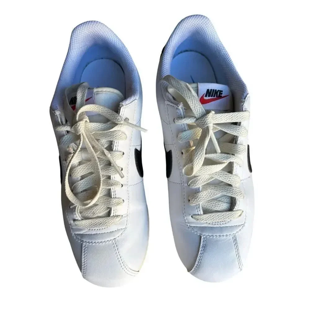 Nike Cortez women’s sneakers, US size 7.5, UK size 5, white, black, and blue